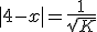 |4-x|=\frac{1}{\sqrt{K}}