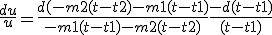 
 \\ \frac{d u}{u}=\frac{d(-m2(t-t2)-m1(t-t1)}{-m1(t-t1)-m2(t-t2)} +\frac{-d (t-t1)}{(t-t1)}
 \\ 