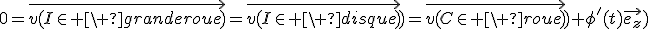 0=\vec{v(I\in \ granderoue)}=\vec{v(I\in \ disque)})=\vec{v(C\in \ roue)})+\phi'(t)\vec{e_z})