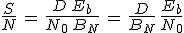 3$\frac{S}{N}\,=\,\frac{D\,E_b}{N_0\,B_N}\,=\,\frac{D}{B_N}\,\frac{E_b}{N_0}