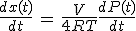 3$\frac{dx(t)}{dt}\,=\,\frac{V}{4RT}\frac{dP(t)}{dt}