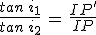 3$\frac{tan\,i_1}{tan\,i_2}\,=\,\frac{IP^'}{IP}