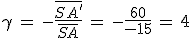 3$\gamma\,=\,-\frac{\overline{SA'}}{\overline{SA}}\,=\,-\frac{60}{-15}\,=\,4