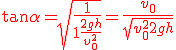 3$\red \tan\alpha = \sqrt{\frac 1{1+\frac{2gh}{v_0^2}}}=\frac{v_0}{\sqrt{v_0^2+2gh}}