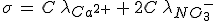 3$\sigma\,=\,C\,\lambda_{Ca^{2+}}\,+\,2C\,\lambda_{NO_3^{-}}