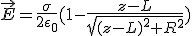 3$\vec{E}=\frac{\sigma}{2\epsilon_0}(1-\frac{z-L}{\sqrt{(z-L)^2+R^2}})