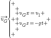 3$\vec{v_G}\left\{
 \\ \begin{array}{ll}
 \\ v_Gx=v_1 \\
 \\ v_Gz=-gt
 \\ \end{array}
 \\ \right.