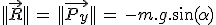 3$||\vec{R}||\,=\,||\vec{P_y}||\,=\,-m.g.\sin(\alpha)