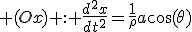 3$ (Ox) : \frac{d^2x}{dt^2}=\frac{1}{\rho}a\cos(\theta)