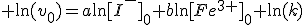 3$ \ln(v_0)=a\ln[I^-]_0+b\ln[Fe^{3+}]_0+\ln(k)