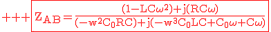 3$ \rm \red \fbox{Z_{AB}=\frac{(1-LC\omega^2)+j(RC\omega)}{(-w^2C_0RC)+j(-w^3C_0LC+C_0\omega+C\omega)}
