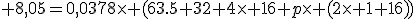 3$ 8,05=0,0378\times (63.5+32+4\times 16+p\times (2\times 1+16))