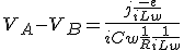 3$ V_A - V_B = \frac{j + \frac{-e}{iLw}}{iCw+\frac 1R + \frac{1}{iLw}}