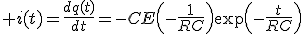 3$ i(t)=\frac{dq(t)}{dt}=-CE\left(-\frac{1}{RC}\right)\exp\left(-\frac{t}{RC}\right)