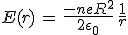 3$E(r)\,=\,\frac{-neR^2}{2\epsilon_0}\,\frac{1}{r}