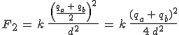 3$F_2\,=\,k\,\frac{\,\left(\frac{q_a\,+\,q_b}{2}\right)^2\,}{d^2}\,=\,k\,\frac{(q_a\,+\,q_b)^2}{4\,d^2}