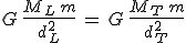 3$G\,\frac{M_L\,m}{d_L^2}\,=\,G\,\frac{M_T\,m}{d_T^2}