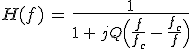 3$H(f)\,=\,\frac{1}{1\,+\,jQ\Big(\frac{f}{f_c}\,-\,\frac{f_c}{f}\Big)}