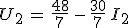 3$U_2\,=\,\frac{48}{7}\,-\,\frac{30}{7}\,I_2