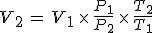 3$V_2\,=\,V_1\,\times\,\frac{P_1}{P_2}\,\times\,\frac{T_2}{T_1}