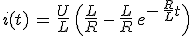 3$i(t)\,=\,\frac{U}{L}\,\Big(\frac{L}{R}\,-\,\frac{L}{R}\,e^{-\,\frac{R}{L}t}\Big)