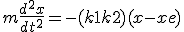 3$m\frac{d^2x}{dt^2} = -(k1+k2)(x-xe)