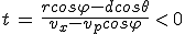 3$t\,=\,\frac{rcos\varphi-dcos\theta}{v_x-v_pcos\varphi}\,<\,0