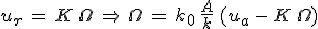 3$u_r\,=\,K\,\Omega\,\Rightarrow\,\Omega\,=\,k_0\,\frac{A}{k}\,(u_a\,-\,K\,\Omega)