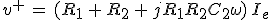 3$v^+\,=\,(R_1\,+\,R_2\,+\,jR_1R_2C_2\omega)\,I_e