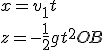 3$x=v_1t 
 \\ z=-\frac{1}{2}gt^2+OB