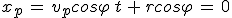3$x_p\,=\,v_pcos\varphi\,t\,+\,rcos\varphi\,=\,0