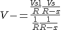 4$V- = \frac{\frac{Vs1}{R}+\frac{Vs}{R-x}}{\frac{1}{R}+\frac{1}{R-x}}