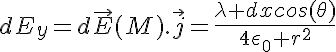 5$dE_y=d\vec{E}(M).\vec{j}=\frac{\lambda dxcos(\theta)}{4\epsilon_0 r^2}