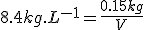 8.4kg.L^{-1}=\frac{0.15kg}{V}