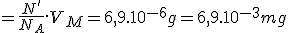 =\frac{N'}{N_A}.V_M=6,9.10^{-6}g=6,9.10^{-3}mg