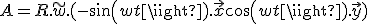 A = R.\tilde~w.(-sin(wt).\vec{x} + cos(wt).\vec{y})