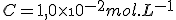 C = 1,0\times\10^{-2} mol.L^{-1}