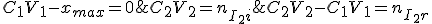 \begin{tabular}{|c|c|c|c|c|c|}&&&&&&\\\hline avancement&\,C_6H_8O_6&I_2&C_6H_6O_6&\,2I^-&\,2H^+\\\hline init&\,C_1V_1&C_2V_2=n_{I_2i}& 0 & 0 & 0\\\hline interm.&C_1V_1-x&C_2V_2-x&x&2x&2x\\\hline equivalence&C_1V_1-x_{max}=0&C_2V_2-C_1V_1=n_{I_2r}&x_{max}&2x_{max}&2x_{max}\\\hline\end{tabular}\\