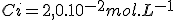 Ci = 2,0.10^{-2} mol.L^{-1}