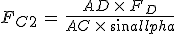 F_{C2}\,=\,\frac{AD\,\times\,F_D}{AC\,\times\,sin\alpha}