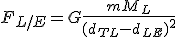 F_{L/E} = G\frac{mM_L}{(d_{TL}-d_{LE})^2}