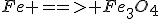 Fe ==> Fe_3O_4