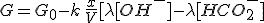 G=G_0-k\,\frac{x}{V}[\lambda[OH^{-}]-\lambda[HCO_2^{-}]