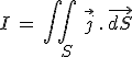 I\,=\,\int\int_S\,\,\vec{j}\,.\,\vec{dS}