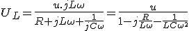 U_L=\frac{u.jL\omega}{R+jL\omega+\frac{1}{jC\omega}}=\frac{u}{1-j\frac{R}{L\omega}-\frac{1}{LC\omega^2}}