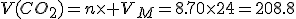 V(CO_2)=n\times V_M=8.70\times24=208.8