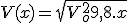 V(x) = \sqrt{V_o^2 + 9,8.x}