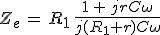 Z_e\,=\,R_1\,\frac{1\,+\,jrC\omega}{j(R_1+r)C\omega}