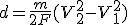 d=\frac{m}{2F}(V_2^2-V_1^2)