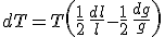 dT=T\left(\frac{1}{2}\,\frac{dl}{l}-\frac{1}{2}\,\frac{dg}{g}\right)